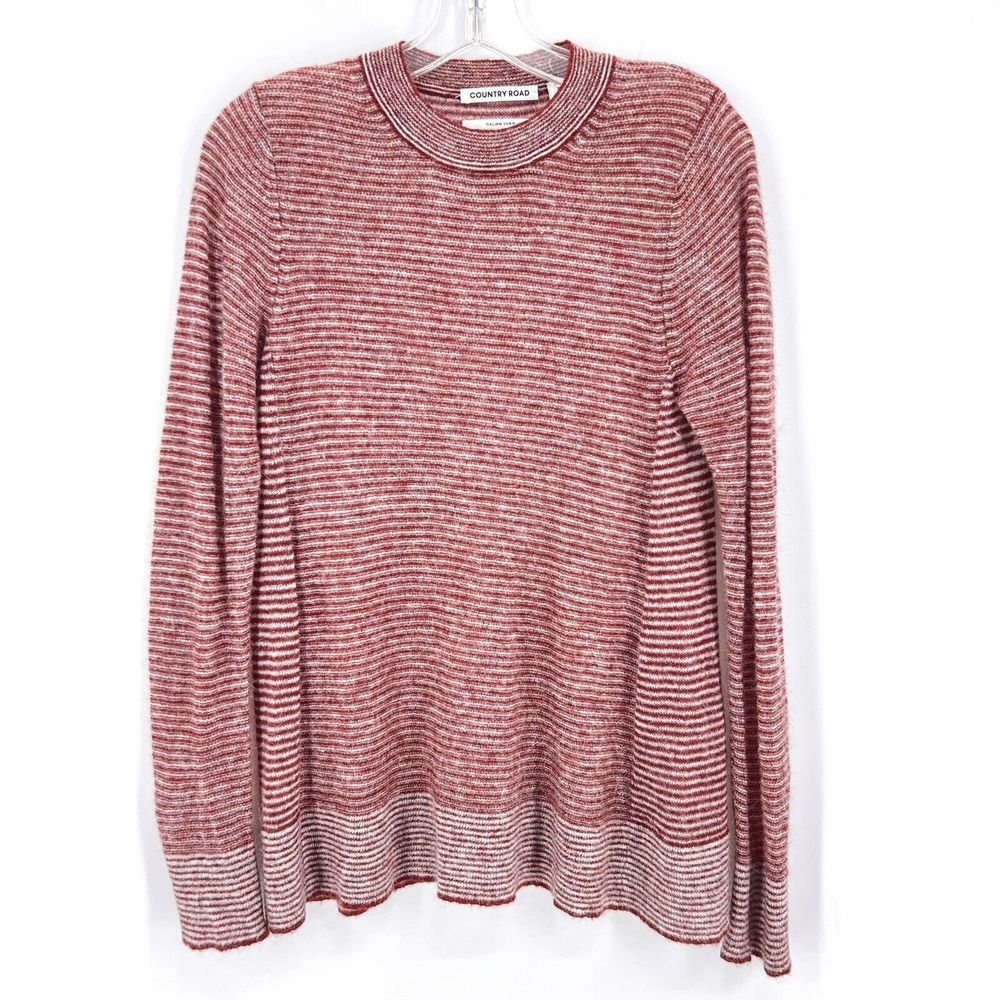 Country Road Womens Alpaca Blend Striped Ltwt Sweater XS Italian Yard Red Ivory